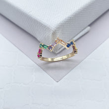 Load image into Gallery viewer, 18k Gold Filled Zig Zag Ring: Multi Color Cubic Zirconia Stackable Band