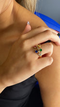 Load image into Gallery viewer, 18k Gold Filled Pink, Blue, Yellow and Green Color Cubic Zirconia Stones Ring Featuring Multicolor Micro Pave
