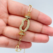 Load image into Gallery viewer, 18k Gold Filled Paper Clip Bracelet: Cubic Zirconia Lip Charm