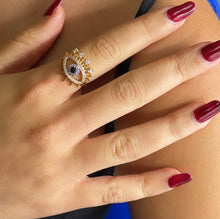 Load image into Gallery viewer, 18k Gold Filled Evil Eye Ring: Multi Color Zirconia Protection Jewelry