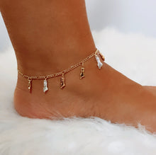 Load image into Gallery viewer, 18k Gold Filled Figaro Anklet: Tri-Color Figa Charms, Good Luck Jewelry