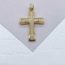 Load image into Gallery viewer, 18k Gold Filled Cross Pendant Charm: Colorful Cubic Zirconia, Religious Jewelry
