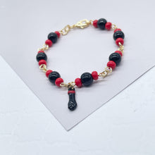 Load image into Gallery viewer, 18k Gold Filled Kids Beaded Bracelet: Black Figa Hand & Azabache Stones