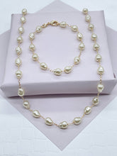 Load image into Gallery viewer, 18k Gold Filled Pearl Jewelry Set: Cream Biwa Pearl Necklace & Bracelet