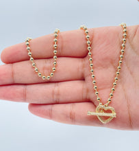 Load image into Gallery viewer, 18k Gold Filled 3mm Beaded Necklace Featuring Toggle Heart Clasp