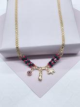 Load image into Gallery viewer, 18k Gold Filled Charm Necklace: Figa Hand, Evil Eye, Elephant