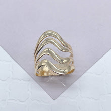Load image into Gallery viewer, Fine 18k Gold Filled Multiple Fancy Waves Ring, Simple Plain Gold Waves OR Tricolor Waves Ring, Ocean Nautica Jewelry