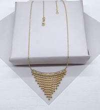 Load image into Gallery viewer, 18k Gold Filled Boho Chain Necklace Fringe Dangling Beads, Mesh Inverted Gold Triangle, ,