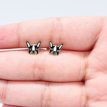 Load image into Gallery viewer, 18k Gold Filled Enamel French Bulldog Face Stud Earrings Colored Black White