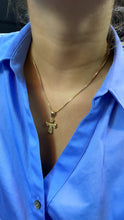 Load image into Gallery viewer, 18k Gold Filled 1” Length Cross Pendant Charm with Cubic Zirconia, Religious