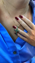Load image into Gallery viewer, 18k Gold Filled Cross Pendant Charm: Colorful Cubic Zirconia, Religious Jewelry