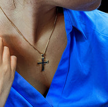 Load image into Gallery viewer, 18k Gold Filled Cross Pendant Charm: Colorful Cubic Zirconia, Religious Jewelry