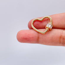 Load image into Gallery viewer, Unique 18k Gold Filled Heart Shape Carabiner Lock Clasp Featuring Clear Baguette