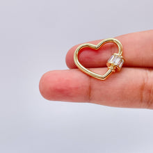 Load image into Gallery viewer, 18k Gold Filled Heart Carabiner Lock Clasp with Baguette CZ