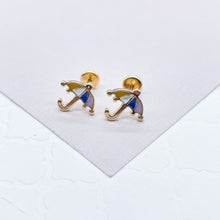 Load image into Gallery viewer, 18k Gold Filled Colorful Enamel Small Umbrella Stud Earrings