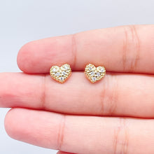 Load image into Gallery viewer, 18k Gold Filled Dainty Design Pattern Small Heart Stud Earrings Featuring Micro Cubic Zirconia