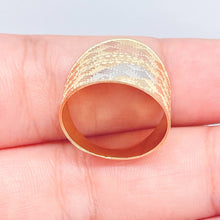 Load image into Gallery viewer, Large 18k Gold Filled Geometric Patterned Tri-Color Ring Wholesale Jewelry
