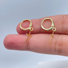Load image into Gallery viewer, 18k Gold Filled Tiny Plain Hanging Cross Hoop Earrings Wholesale Jewelry