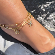 Load image into Gallery viewer, 18k Gold Filled Multi-Color CZ Butterfly Charm Anklet