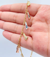 Load image into Gallery viewer, 18k Gold Filled Thin Figaro Anklet with Tri-Color "Figa", Silver, Gold And