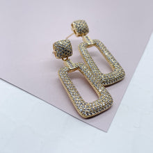 Load image into Gallery viewer, 18K Gold Filled Square Micro Pave Cubic Zicornia Dangling Party Earrings