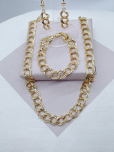 Load image into Gallery viewer, Chunky Hollowed 18k Gold Filled Double Rugged Link Light Set Necklace, Earrings and Bracelet,