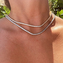 Load image into Gallery viewer, 18k Gold Filled 3mm Tennis Necklace Available In Silver Cubic Zirconia Necklace Chain Jewelry