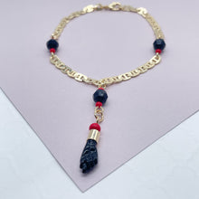 Load image into Gallery viewer, 18k Gold Filled Mariner Link Bracelet Featuring Figa And Simulated Azabaches for