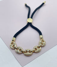 Load image into Gallery viewer, 18k Gold Filled Twisted Fabric Bracelet With Mariner Chain in The Center in Winter Colors