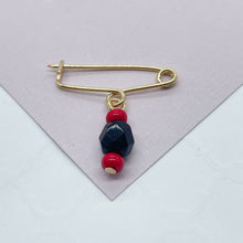 Load image into Gallery viewer, 18k Gold Filled Simulated Azabache Stone Safety Pin Babe Protection Good Luck tune Supplies
