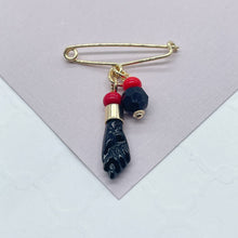 Load image into Gallery viewer, 18k Gold Filled Simulated Azabache Stone Safety Pin Babe Protection Good Luck tune Supplies