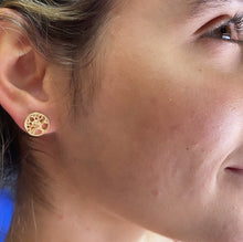 Load image into Gallery viewer, Casting 18k Gold Filled Plain Tree of Life Circle Stud Earrings, Mother Earth Jewelry