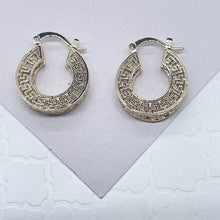 Load image into Gallery viewer, 18k Gold Filled Hoop Earrings: Geometric Roman Pattern