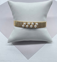 Load image into Gallery viewer, 18k Gold Filled Cuff Bracelet with Pearl Detail