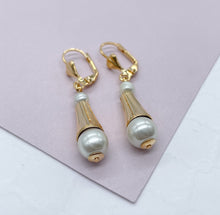 Load image into Gallery viewer, 18k Gold Filled Dangling Earring With Simulated Pearl Ball Attached To The