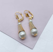 Load image into Gallery viewer, 18k Gold Filled Dangling Earring With Simulated Pearl Ball Attached To The Bottom