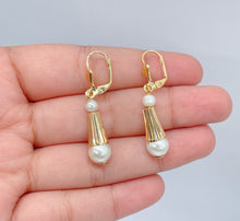 Load image into Gallery viewer, 18k Gold Filled Dangling Earring With Simulated Pearl Ball Attached To The Bottom