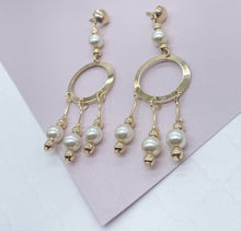 Load image into Gallery viewer, 18k Gold Filled Boho Dreamcatcher Inspire Design Dangle Earrings Featuring Details in Simulated Pearl Jewelry