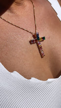Load image into Gallery viewer, 18k Gold Filled Multi-Color Baguette Zirconia Flexible Cross Charm with Box
