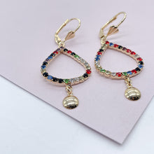 Load image into Gallery viewer, 18k Gold Filled Drop Earrings: Multicolor Cubic Zirconia Leverback