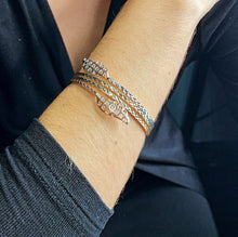 Load image into Gallery viewer, 18k Gold Filled Tri-Color Cuff Bangle: Textured Leaf Ends