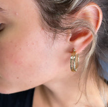 Load image into Gallery viewer, Gorgeous Unique 18k Gold Filled Geometric Three Sides Roman Patterned Hoop Earrings Jewelry Luxury Fine Woman