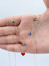 Load image into Gallery viewer, Gold Filled Layered Necklace: Evil Eye & Red Enamel Heart Charm