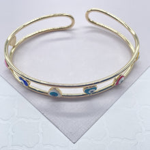 Load image into Gallery viewer, 18k Gold Filled Evil Eye Cuff Bracelet: Flower, Heart, Round