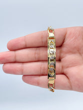 Load image into Gallery viewer, 9mm 18k Gold Filled Two Tone Unisex ID Bracelet Featuring Curb Chain Detail