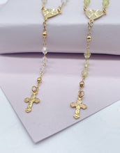 Load image into Gallery viewer, 18k Gold Filled Beaded Necklace Featuring Center Sun Rays Textured Heart And