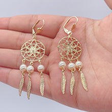 Load image into Gallery viewer, 18k Gold Filled Dream Catcher Jewelry Set With Earrings And Necklace Featuring Pearls Details