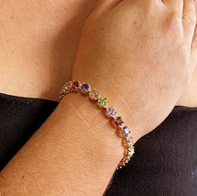 Load image into Gallery viewer, 18k Gold Filled Round Multi-Color Cubic Zirconia Bracelet, Colorful CZ Bracelet, Supplies