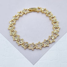 Load image into Gallery viewer, 18k Gold Filled Hallowed Star and Attached Heart Engraved Pattern Bracelet Jewelry