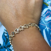 Load image into Gallery viewer, 18k Gold Filled Hallowed Star and Attached Heart Engraved Pattern Bracelet Jewelry